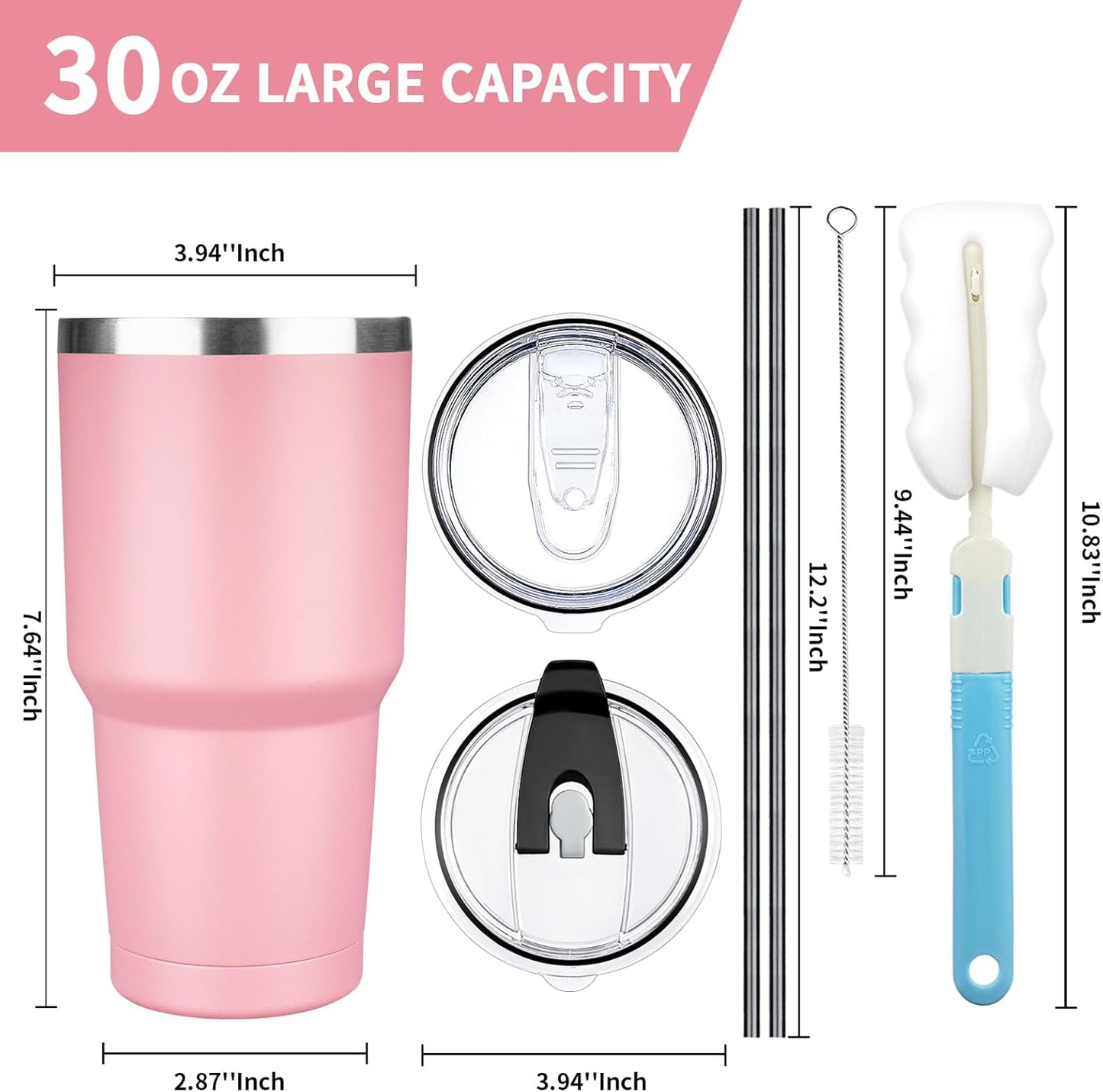 20 oz Tumbler with Lids and Straws, Stainless Steel Insulated Coffee Tumbler, Double Wall Vacuum Insulated Travel Mug Cup, Leakproof Thermal Coffee Cup for Hot and Cold Drinks (azure blue)