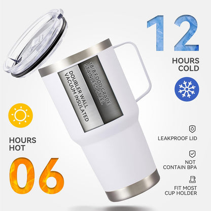 30 oz Tumbler with Handle and Lid, Stainless Steel Tumblers Double Wall Vacuum Insulated Travel Mug Leak Proof Cup Keep Drinks Cold and Hot Black, 1 Pack