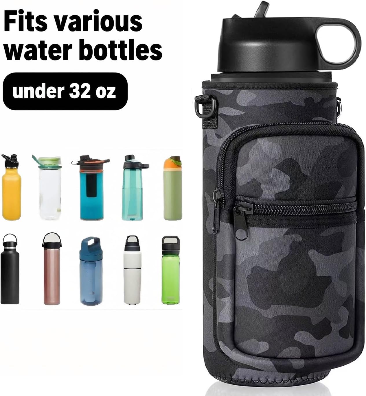 Water Bottle Holder with Strap, Insulated Crossbody Sling Bag, Carrier with Phone Pocket for Walking Hiking Camping Fishing