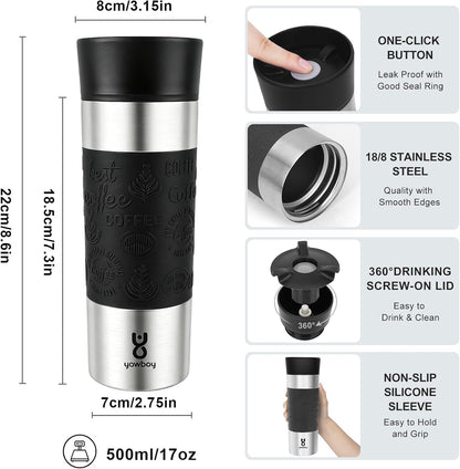 Travel Coffee Mug with 360°Lid, Travel Coffee Tumbler 16 oz Leak Proof, Stainless Steel Insulated Travel Mugs for Hot and Cold Spill Proof Leak Proof (Purple)