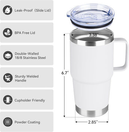 HASLE OUTFITTERS 20oz Tumbler with Handle & Lid, Insulated Stainless Steel Travel Mug, Leakproof Cup for Coffee, BPA-Free Double-Wall Vacuum Tumblers for Hot/Cold Drinks, Commuter, Gym, Office, Blue
