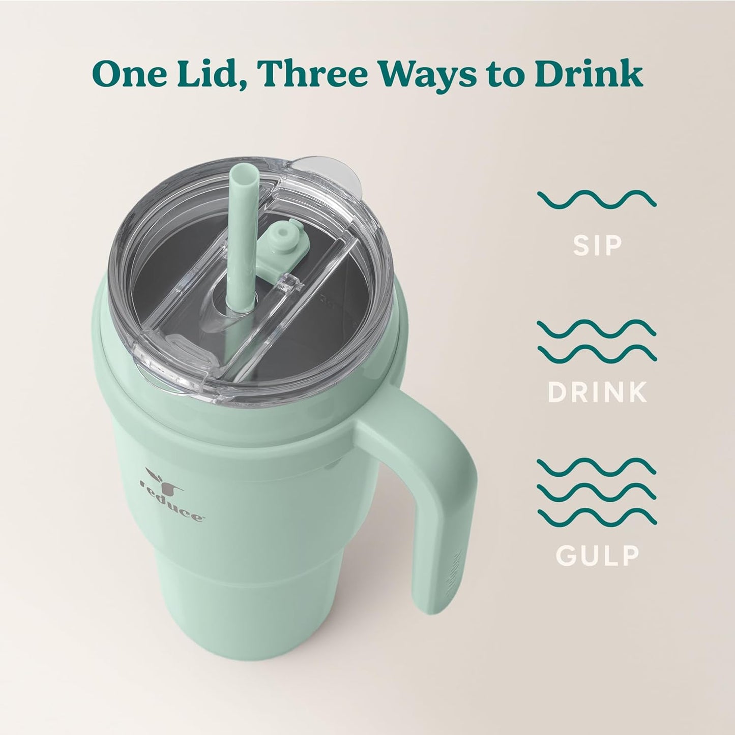 REDUCE 24 oz Stainless Steel Tumbler with Handle - Dual-Wall Vacuum Insulated Travel Mug, Sweat-Proof Lid & Reusable Straw - Keeps Drinks Cold for 24 Hrs, Fits Cupholders, Dishwasher Safe - Lilac Bud