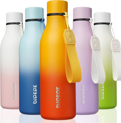 BJPKPK Insulated Water Bottles, 18 oz Stainless Steel Metal Water Bottle with Strap, BPA Free Leak Proof Jugs, Mugs, Flasks, Reusable Thermal Flasks for Sports & Travel, Black - Colors B