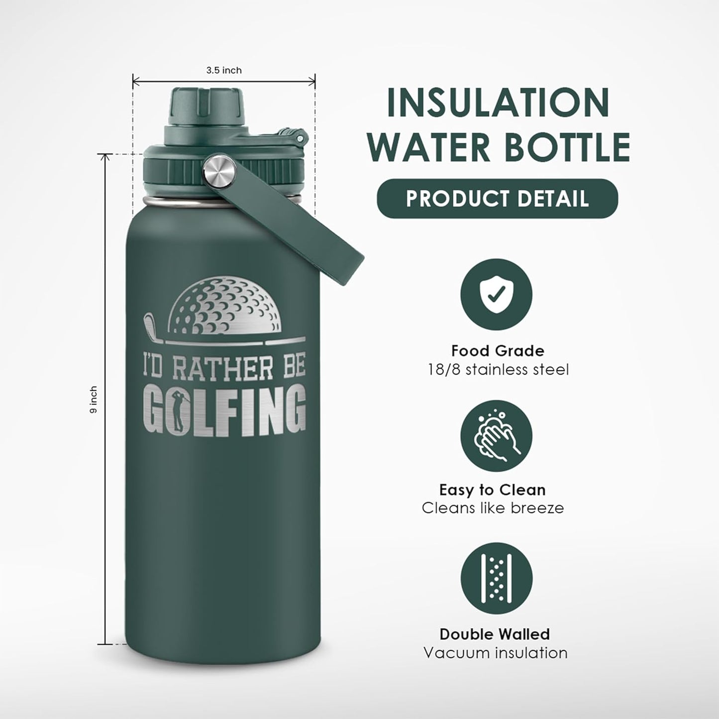SANDJEST Gym Insulated Engraved Stainless Steel Water Bottle 32oz, Vacuum Chug Lid Travel Tumbler For Men Friends Dad Gymer Trainer, Gym Mode on, Birthday Christmas Father's Day