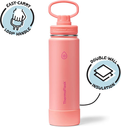 ThermoFlask Insulated Water Bottle with Spout Lid (24 oz, Lemonade Stand) - Leakproof, Stainless Steel Water Bottle for Cold & Hot Drinks, Travel & Daily Hydration