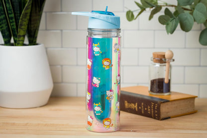 Silver Buffalo Sanrio Hello Kitty Milk Carton Pattern Plastic Boba Tumbler w Lid and Wide Straw, 24 Ounces