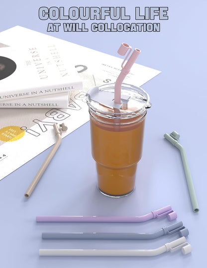 Doboli 10 inch Silicone Reusable Bendy Straw Flexible Straws With Straw Cover, Compatible with 20 oz 30 oz 32 oz Cup Tumbler Non Rubber, 6 Pack Smoothie Silicone Straws Straw with Cleaning Brush