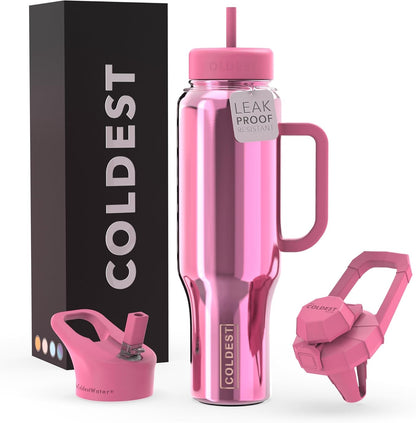 Coldest Tumbler with Handle and Straw - 100% Spill Proof Tumbler with Straw (3 Lids) - Stainless Steel Insulated Leakproof Tumblers for Women & Men - Cup Holder Friendly - 46 oz (Purple Nova) - Colors A
