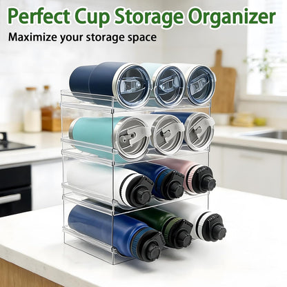 Spaclear 2 Pack Water Bottle Organizer, Stackable Kitchen Pantry Storage Shelf, Plastic Water Bottle Holder for Cabinet and Fridge Organization