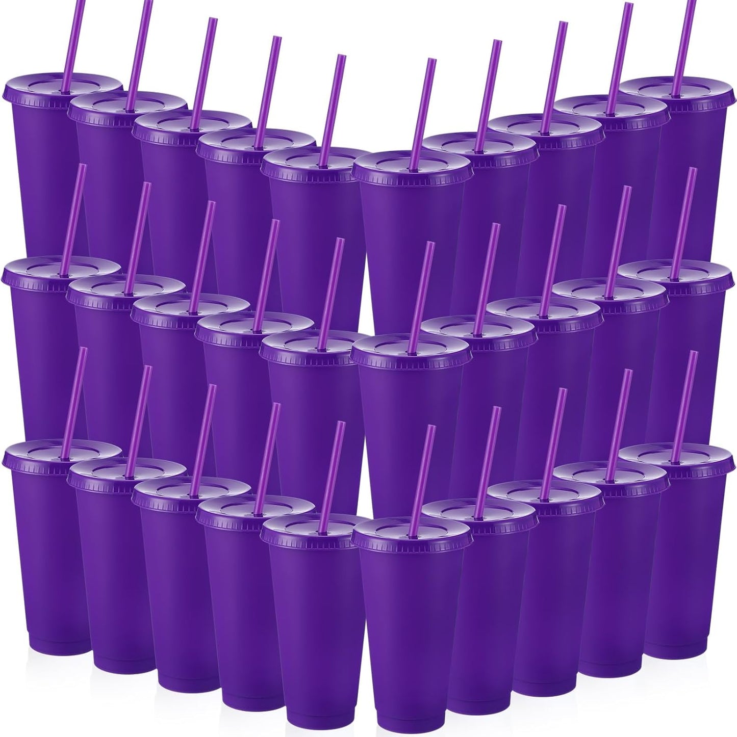 Honeydak 15 Pack Tumbler with Straw and Lid Bulk Cups for Gifts Water Bottle Iced Coffee Travel Mug Cup Reusable Plastic Tumblers for Party Birthdays 24-27 oz (Solid Color)