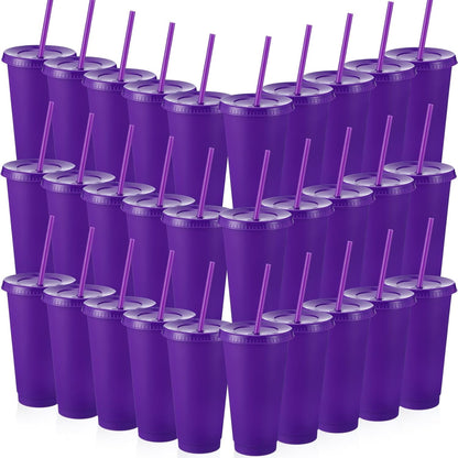 Honeydak 15 Pack Tumbler with Straw and Lid Bulk Cups for Gifts Water Bottle Iced Coffee Travel Mug Cup Reusable Plastic Tumblers for Party Birthdays 24-27 oz (Solid Color)