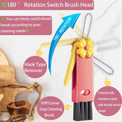 4 in 1 Cup Lid Cleaning Brush - Multifunctional Water Bottle Crevice Cleaning Brush, Portable Cup Lid Brush, Home Kitchen Crevice Brush Tools for Tiny Cup Lid Detail, Bottle Tight Spaces Cup (3 PCS)