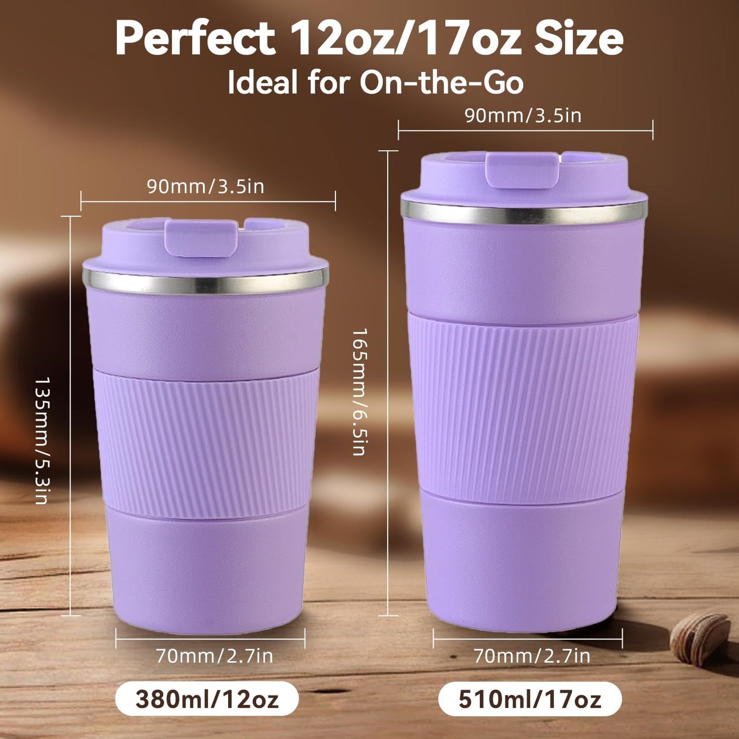 12OZ Travel Coffee Mug Insulated Coffee Cup with Spill Leak Proof Lid, Portable Stainless Steel Tumbler Reusable Hot and Cold Water Mug for Car, Daily, Camping- Blue