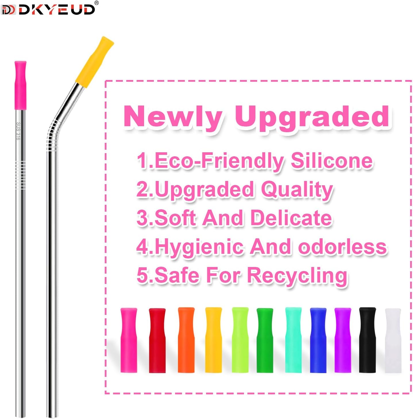 Reusable Stainless Steel Straws Set 6 PCS with 6 Silicone Tips, 2 Straw Brush, 1 Storage Case, Different Sizes of Metal Straws Reusable, Suitable for 14, 20, 30 oz Cups Tumbler, for Hot/Cold Drinks