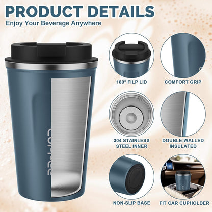 MOMSIV 12oz Travel Mug, Insulated Coffee Cup with Leakproof Lid, Travel Coffee Mug Vacuum Stainless Steel Double Walled Reusable Coffee Cup for Hot and Cold Water Coffee