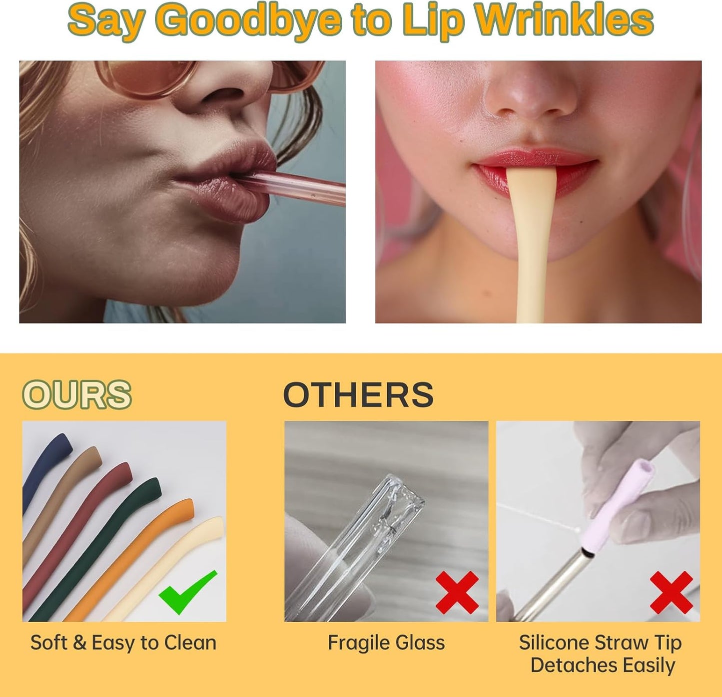 NiHome 6PCS Silicone Anti-Wrinkle Straws Fit for 40oz 30oz Stanley Tumblers w/Brushes, Customizable Length Wrinkle Free Straws for Various Size Cups, No Wrinkle Reusable Straws for Lip (Macaron)