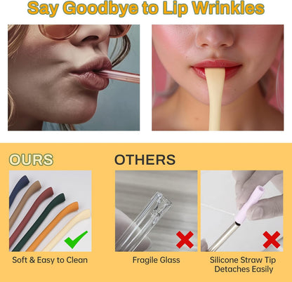 NiHome 6PCS Silicone Anti-Wrinkle Straws Fit for 40oz 30oz Stanley Tumblers w/Brushes, Customizable Length Wrinkle Free Straws for Various Size Cups, No Wrinkle Reusable Straws for Lip (Macaron)