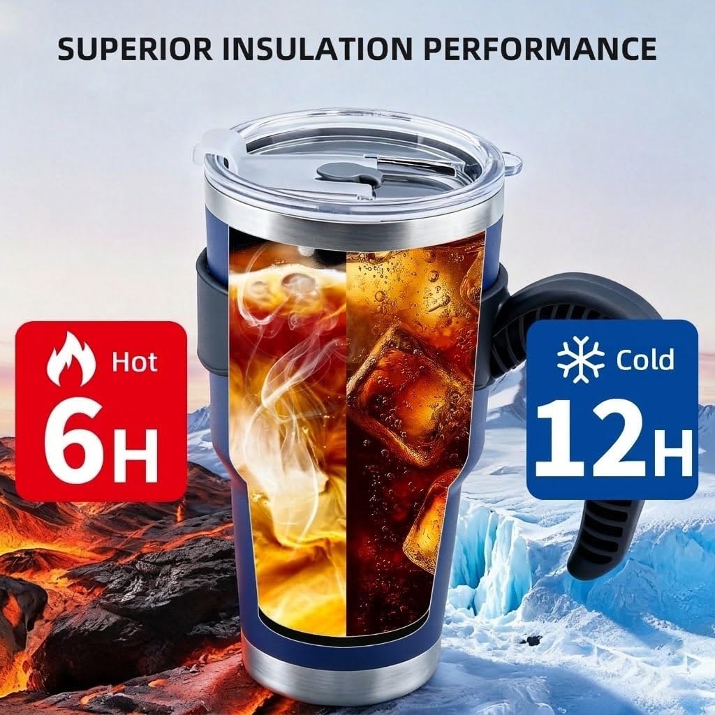 GGQ 30oz Insulated Tumbler with Handle Food-Grade 304 Stainless Steel with Lid,Straw and Cleaning Brush,Double Wall Cup for Hot & Cold Beverages,Leak-Proof Sweat-Proof Travel Coffee Cup (Green)