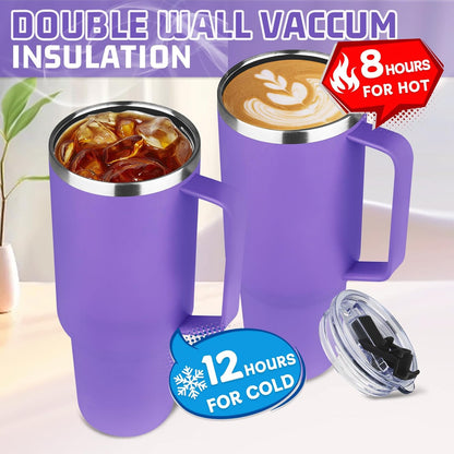 20 oz Tumbler with Handle, Stainless Steel Insulated Tumbler with Lid and Straw, Double Wall Vacuum Coffee Mug Tumbler, Insulated Coffee Thermal Cup for Cold and Hot (Light Purple)