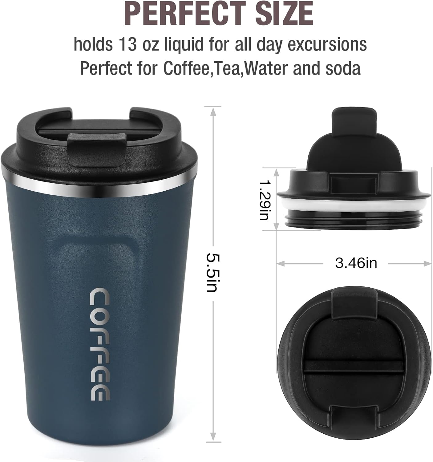 17oz (510ml) Vacuum Insulated Coffee Travel Mug, Leak proof Double Wall Stainless Steel Reusable Cup with Lid, Thermal Tumbler for Hot and Cold Drinks, Matte Texture White