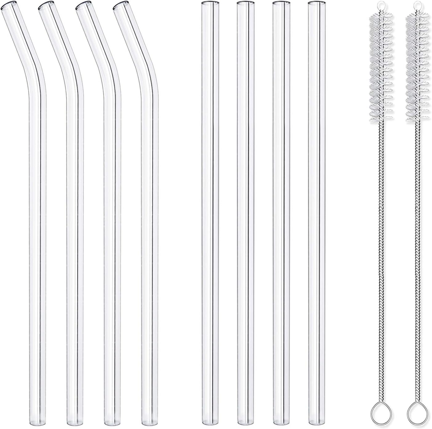 10-Piece Reusable Glass Drinking Straws - 10" x 10 mm - Smoothie Straws for Milkshakes, Frozen Drinks, Smoothies, Bubble Tea - Environmentally Friendly