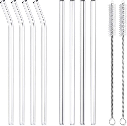 10-Piece Reusable Glass Drinking Straws - 10" x 10 mm - Smoothie Straws for Milkshakes, Frozen Drinks, Smoothies, Bubble Tea - Environmentally Friendly