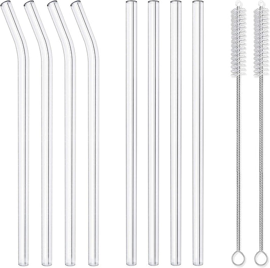 10-Piece Reusable Glass Drinking Straws - 10" x 10 mm - Smoothie Straws for Milkshakes, Frozen Drinks, Smoothies, Bubble Tea - Environmentally Friendly