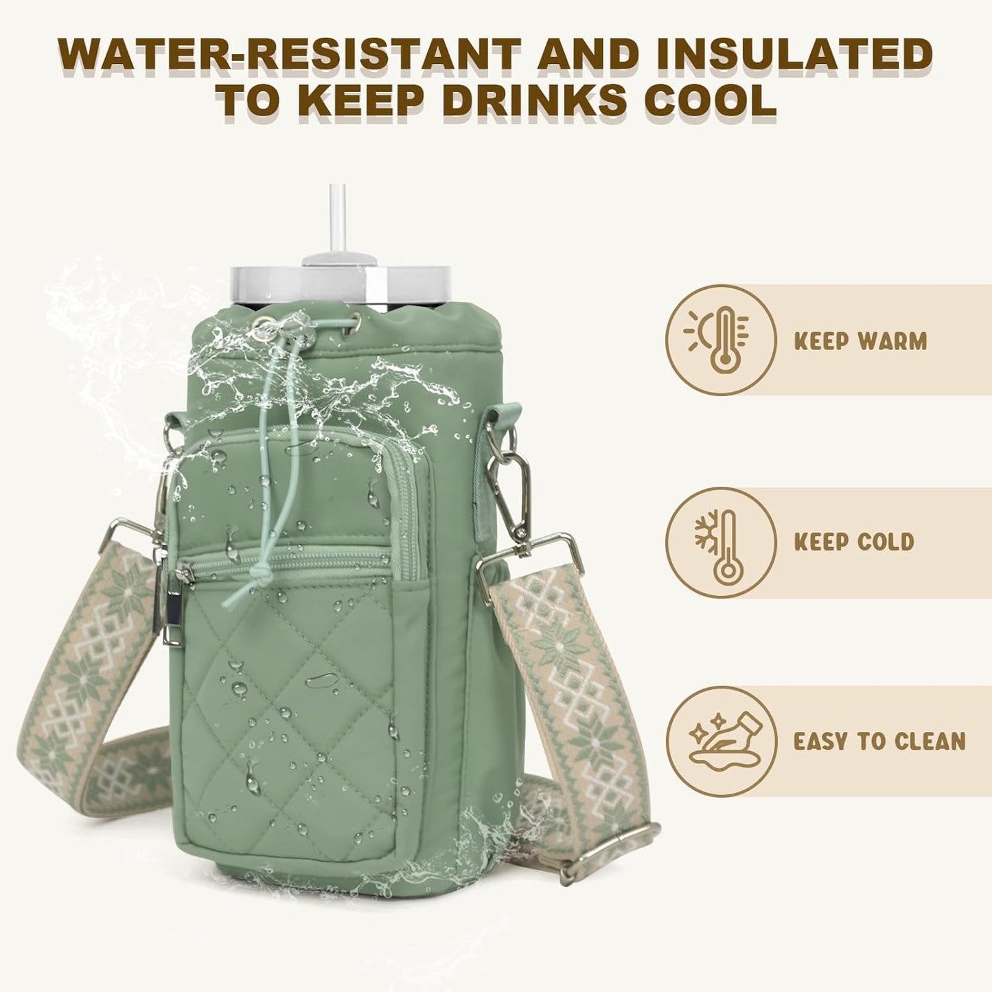 Water Bottle Holder with Strap, 32oz 40oz Insulated Water Bottle Carrier Bag, Purse Crossbody Sling Bag with Phone Pocket for Walking Hiking