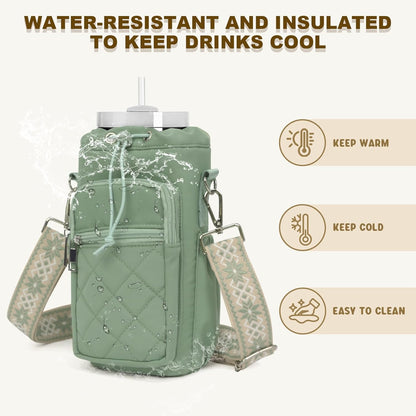 Water Bottle Holder with Strap, 32oz 40oz Insulated Water Bottle Carrier Bag, Purse Crossbody Sling Bag with Phone Pocket for Walking Hiking