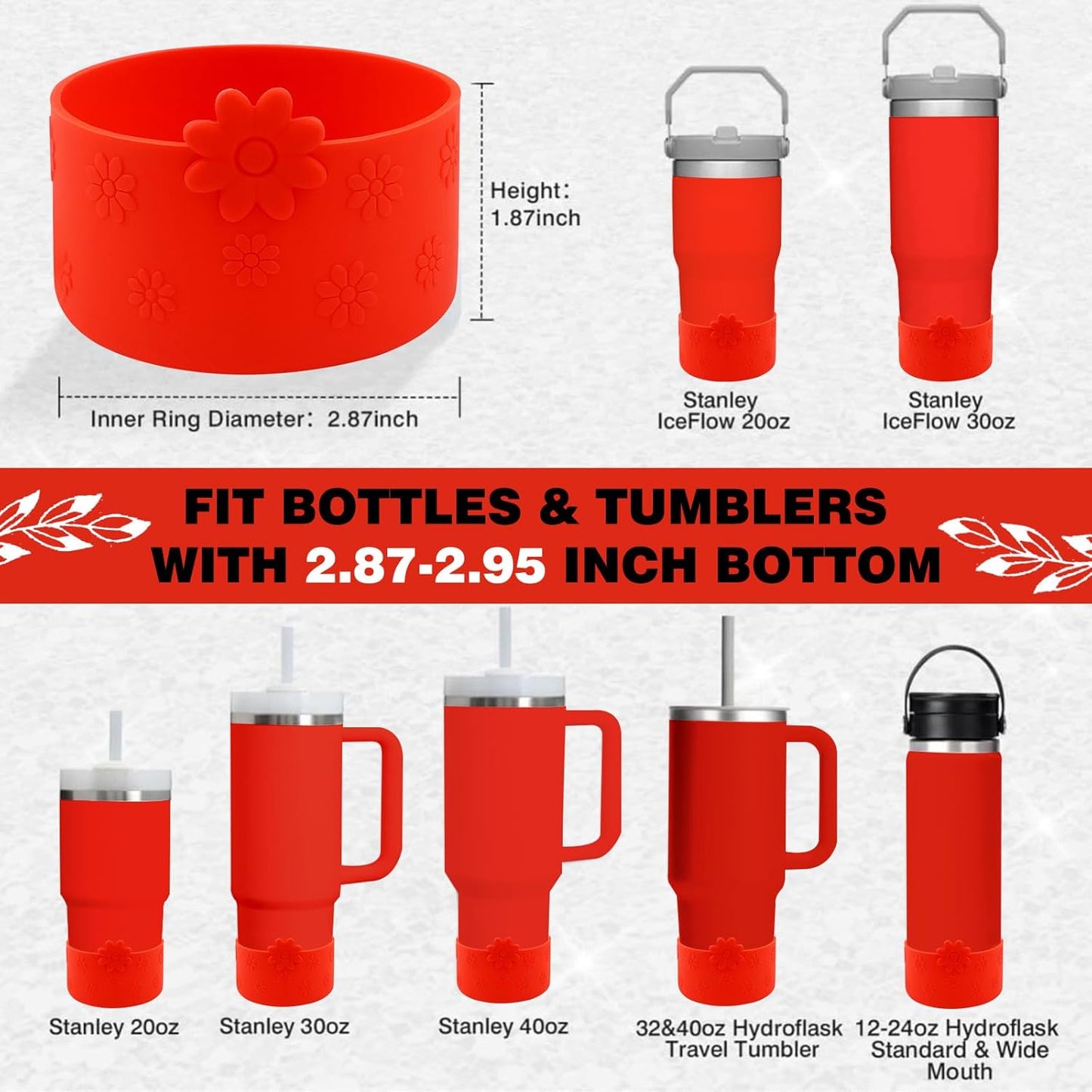 Hpbel Protective Silicone Boot for Stanley Cup Accessories Compatible with Stanley Cup Boot 40/30z and More Bottles with 2.95in Bottom for Water Bottle Flower Tumbler Accessories