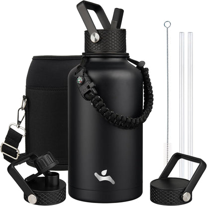 Konokyo 22oz Stainless Steel Bottles with 3 Lids Sport Insulated Water Bottle,Mint