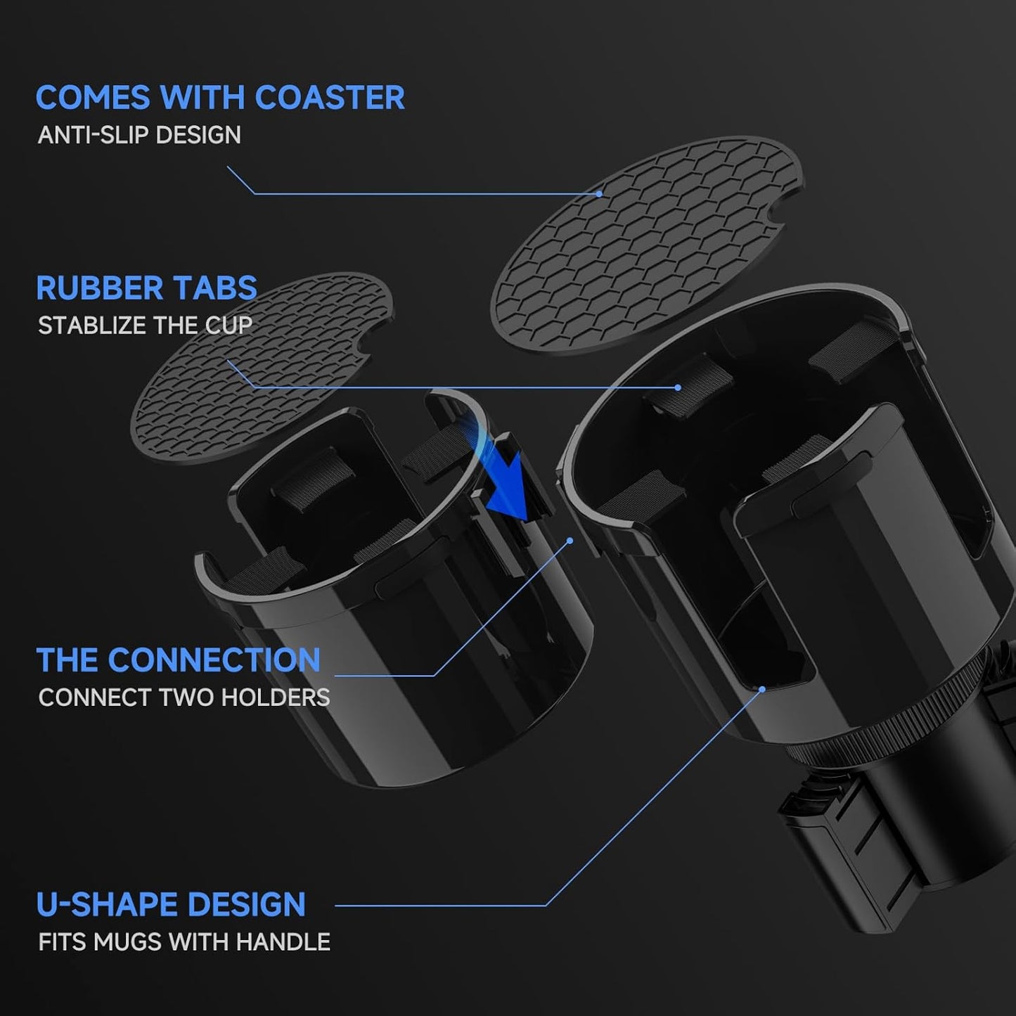DYLEN Car Cup Holder Expander, 2 in 1 Cup Holder Adapter Extender for Car with Expandable Insert, Fits Yeti, Hydroflask and Other Large Water Bottles & Mugs in 2.2"-4.6" (10-46oz)