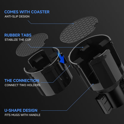DYLEN Car Cup Holder Expander, 2 in 1 Cup Holder Adapter Extender for Car with Expandable Insert, Fits Yeti, Hydroflask and Other Large Water Bottles & Mugs in 2.2"-4.6" (10-46oz)