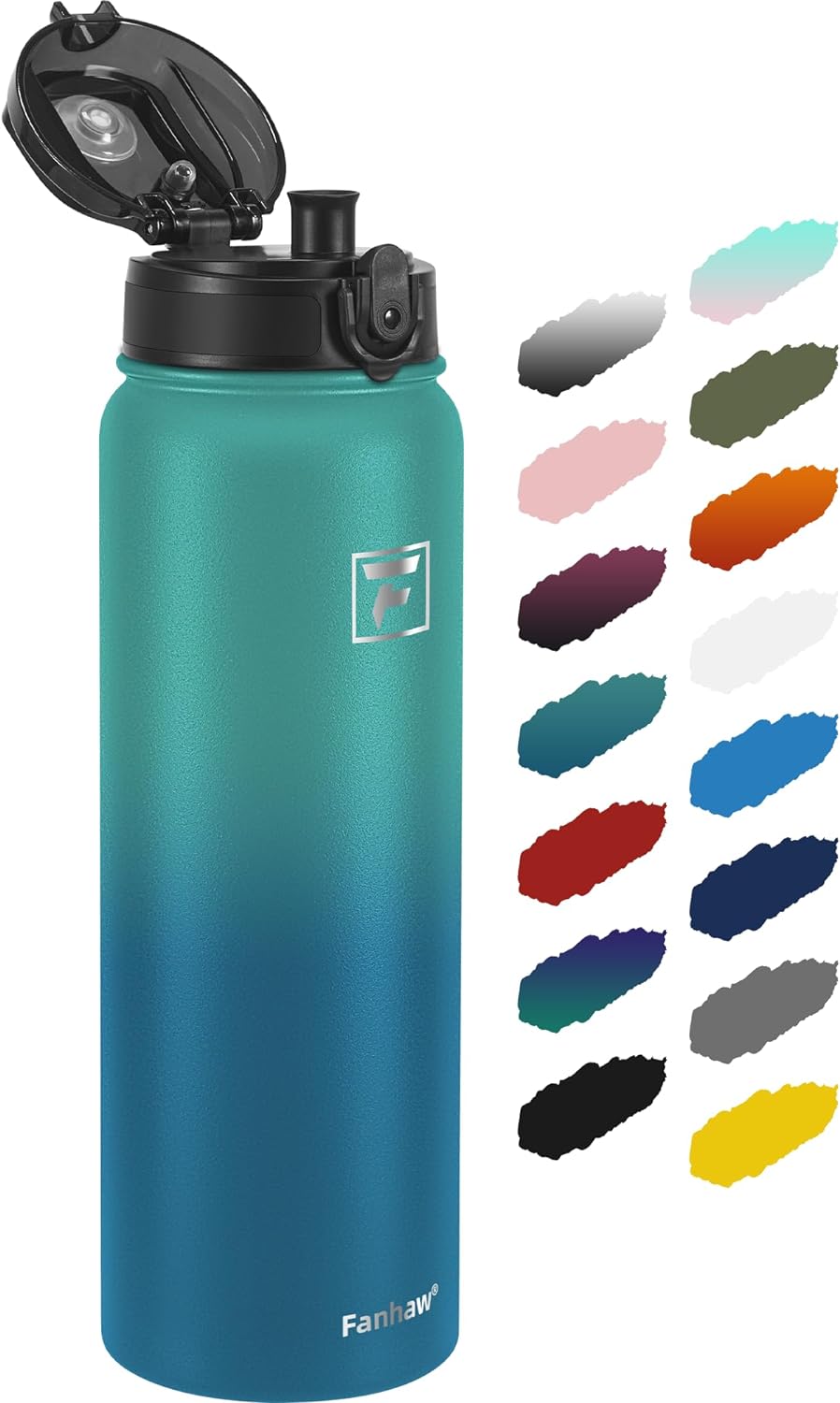 Fanhaw 20 oz Insulated Stainless Steel Water Bottle with Anti-Dust Chug Lid, Leakproof Vacuum Metal Everyday Use Bottle for Kids, Teens & Adults, Back to School Essentials (Green Blue)