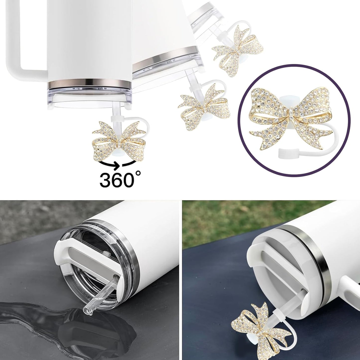 Cute Straw Cover Cap for Stanley Cup Accessories,Bling Straw Toppers for Stanley Tumbler 40&30 oz,Reusable Straws Tips Protectors Compatible with 10mm Straws