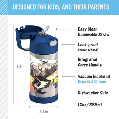 THERMOS FUNTAINER Water Bottle with Straw - 12 Ounce - Kids Stainless Steel Vacuum Insulated Water Bottle with Lid, Bluey - Colors A