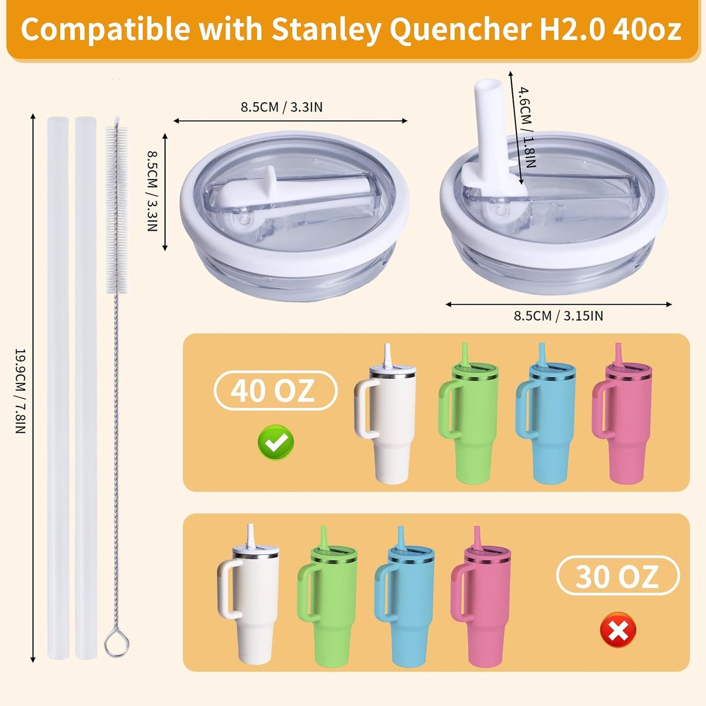 2 Pack 30 oz Flip Straw Leak Proof Lid for Stanley Quencher H2.0, Spill Proof Tumbler Lid Replacement, BPA Free Reusable No Spill Straw Lid for Stanley Accessories