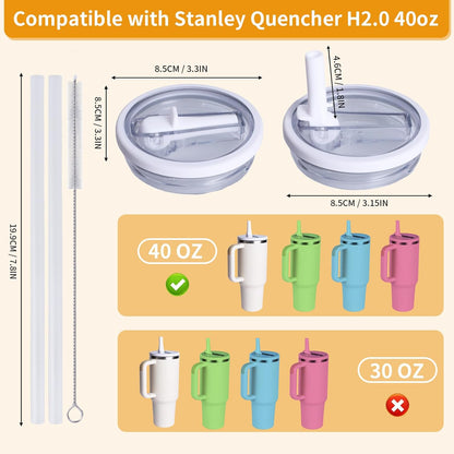 2 Pack 30 oz Flip Straw Leak Proof Lid for Stanley Quencher H2.0, Spill Proof Tumbler Lid Replacement, BPA Free Reusable No Spill Straw Lid for Stanley Accessories