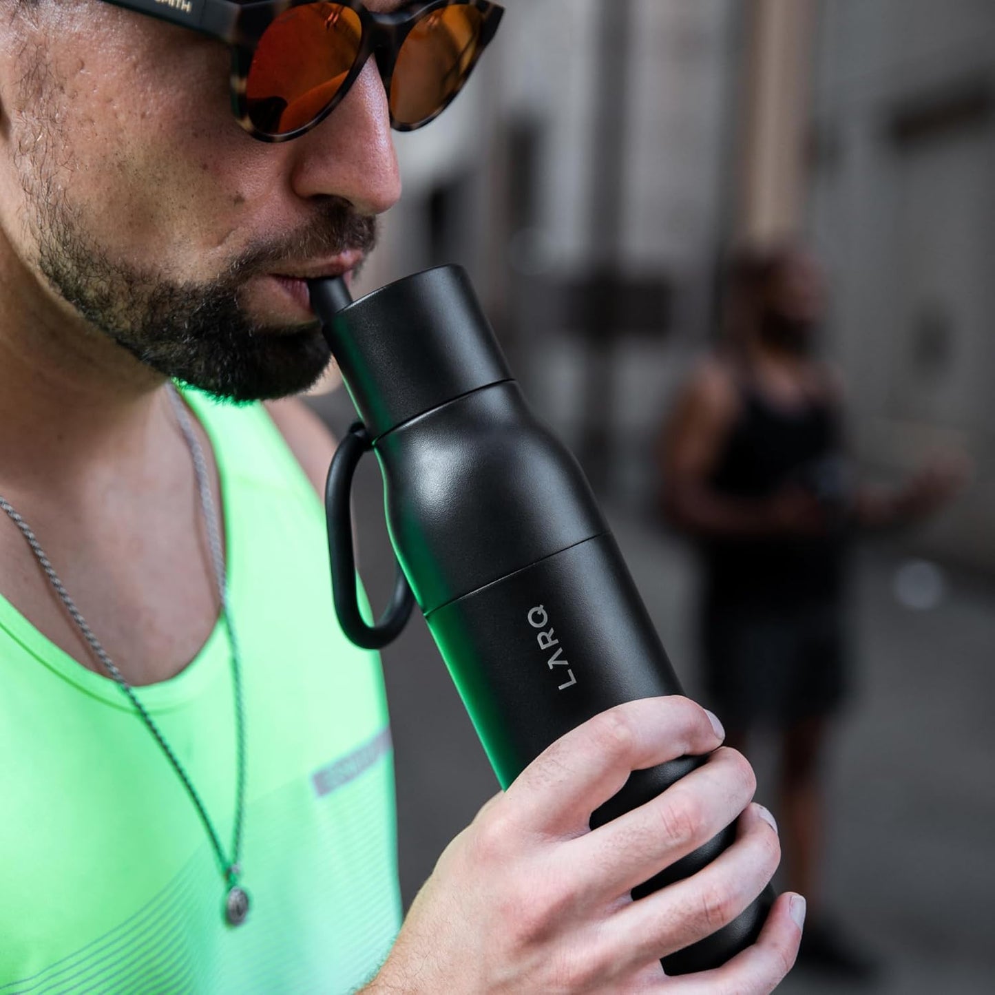 LARQ Bottle Filtered – Insulated Stainless Steel Water Bottle with Filter Straw, Removes Chlorine, PFAS Lead, BPA-Free Leak Proof Flip Top, 24h Cold for Travel Gym Office, 25 oz, Obsidian Black
