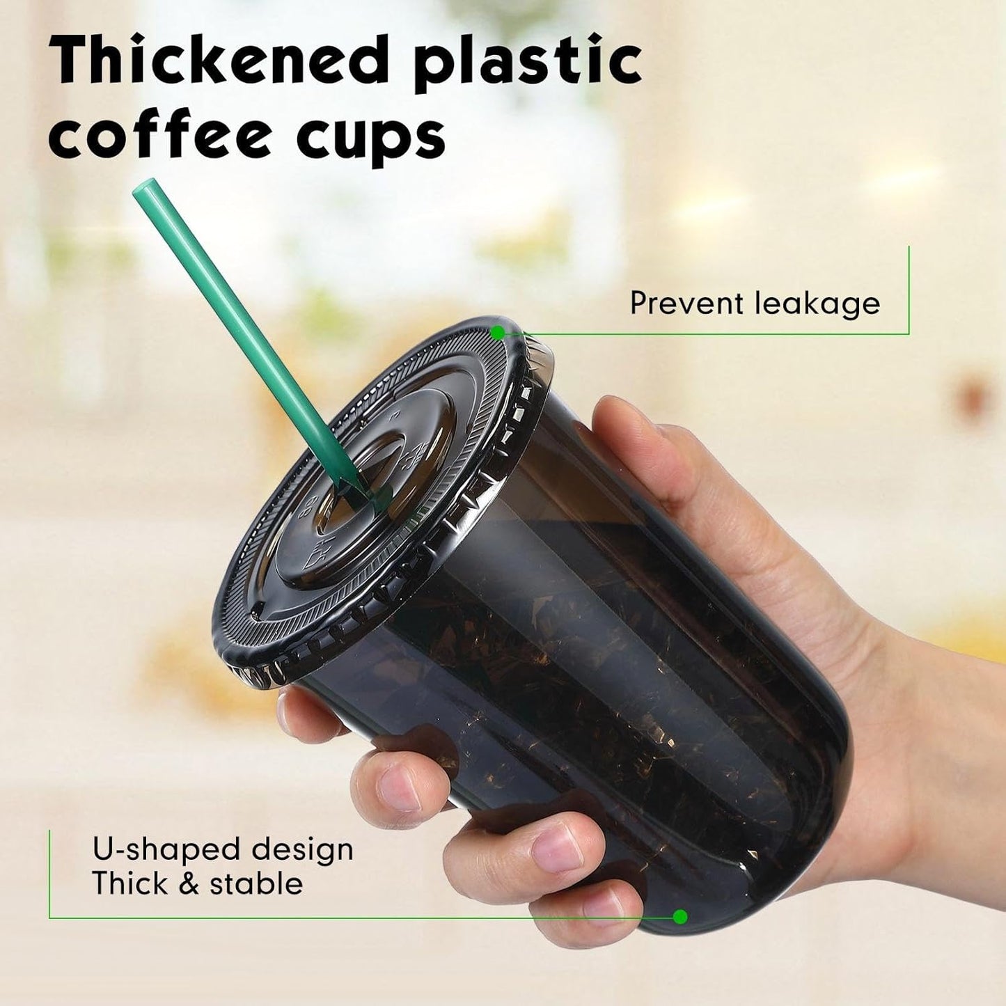 Baderke 25 Set Plastic Cups with Lids and Straws, Disposable Plastic Iced Coffee Cup for Cold Beverage Juice Smoothie Crystal for Coffee Shops Party Catering(Clear,16 oz)
