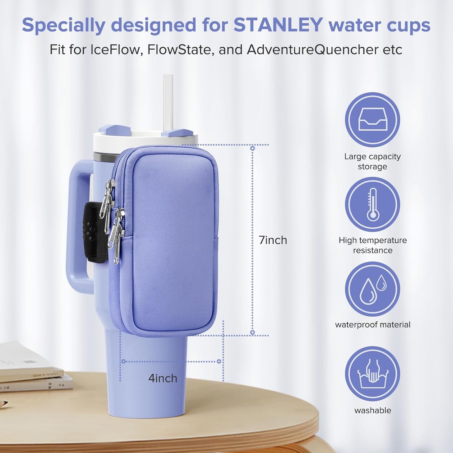 Water Bottle Pouch For Stanley Cup 40oz 30oz, Running Water Bottle Bag for Cards, Keys, Phone, Gym Accessories For Men Women, Travel Tumbler Mug Pouch Compatible With Stanley, Simple Modern