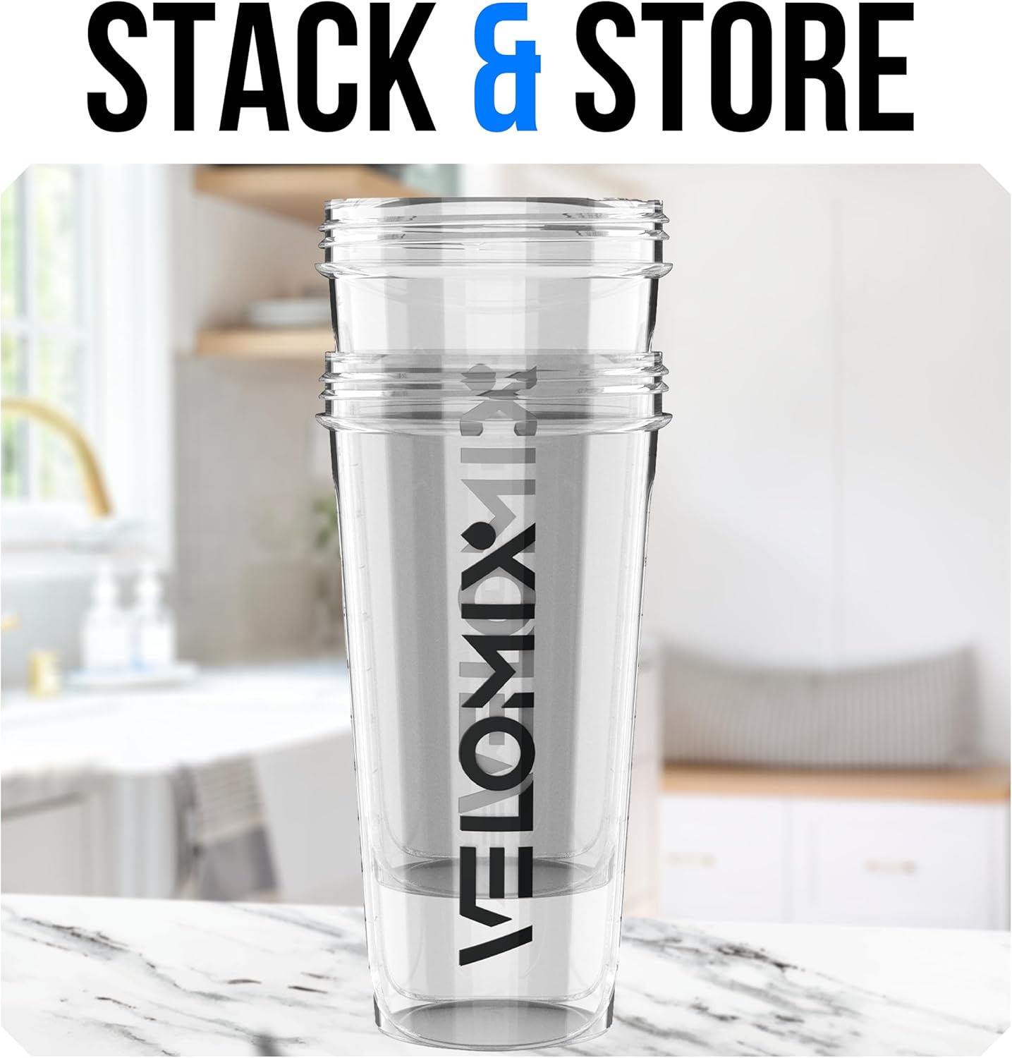 VELOMIX -2 Pack- 28 oz Protein Shaker Bottles for Protein Mixes - 2x Wire Whisk | Leak Proof Shaker Cups for Protein Shakes | Protein Shaker Bottle Pack (Black/Transparent)