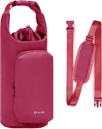 Ceneda Water Bottle Carrier Bag with Phone Pocket 32oz 40oz Tumbler Insulated Water Bottle Holder with Adjustable Shoulder Strap Carrier Sling Bag (Purple)