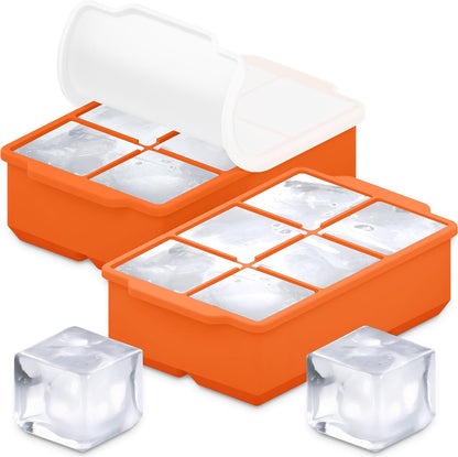KitchFort Large Silicone Ice Cube Tray (2-Pack), Easy Release 2" Big Ice Cubes - Cocktail, Whiskey Ice Cubes Mold - Ice Trays for Freezer with Lid - Stackable Silicone Ice Tray - Black