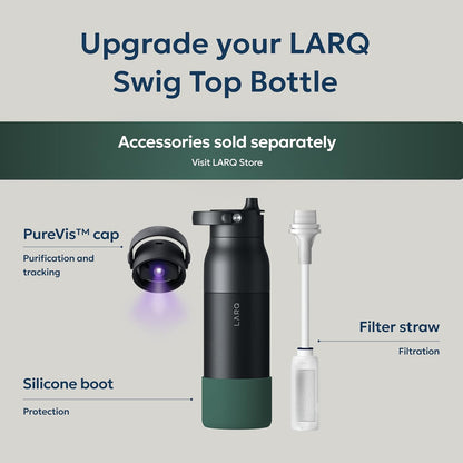 LARQ Swig Top — Insulated Stainless Steel Water Bottle with Straw, Detachable Silicone Handle, Vacuum 24h Cold, BPA-Free Metal Bottle for Gym, Travel, Office, Wide Mouth for Ice — 23 oz, Mojave Dune