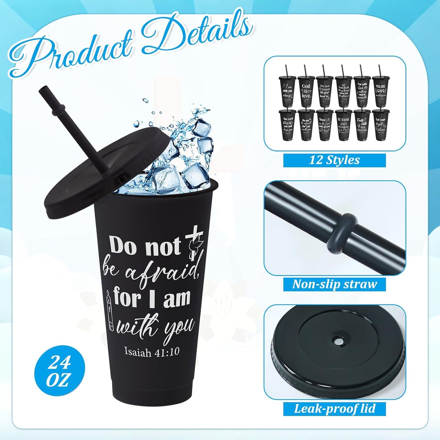 Cinrobiye 24 Pcs Jesus Loves You Tumblers Bulk, 24 oz Christian Plastic Cups with Lids and Straws, Reusable Religious Gift Cups for VBS, Sunday School, Church Events, Bible Study Party Favors