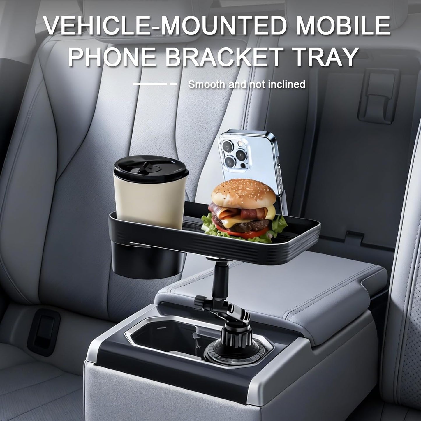 Vehicle-Mounted Multifunctional Water Cup Holder Tray Black Adjustable Cup Holder Dining Plate Expandable Bracket Storage Space-Saving