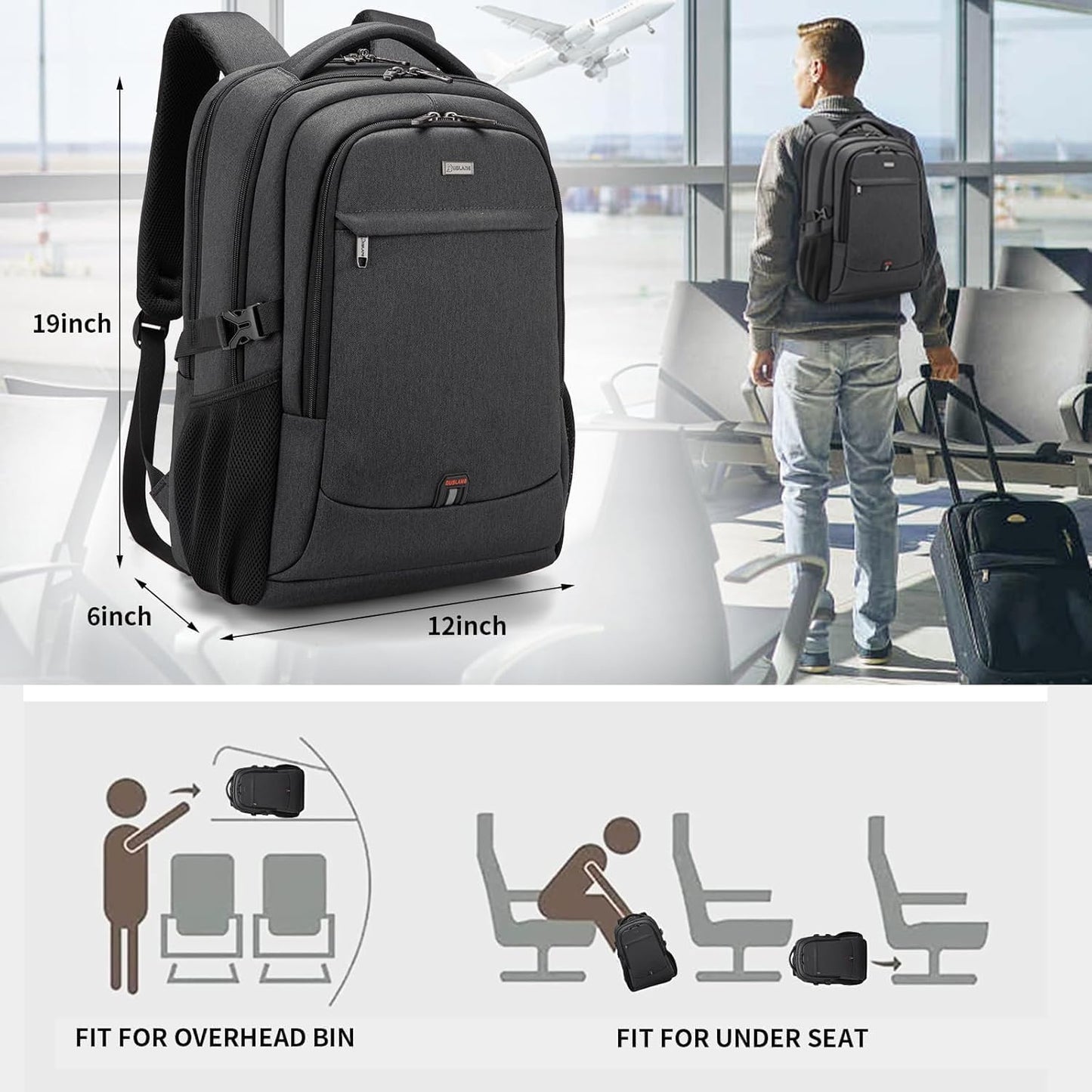 DUSLANG 17 Inch Laptop Backpack for Travel Water Resistant College Backpack for Men/Women Laptop Bag with USB Charging Port,Black - Colors B