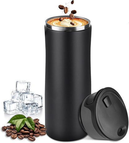 17 oz / 500 ml Travel Coffee Mug, One-Handed Pink Insulated Coffee Tumbler with Lid, Leak Proof Stainless Steel Coffee Cup, Reusable Water Bottle for Office, Car, Travel, Hot Coffee and Cold Drinks