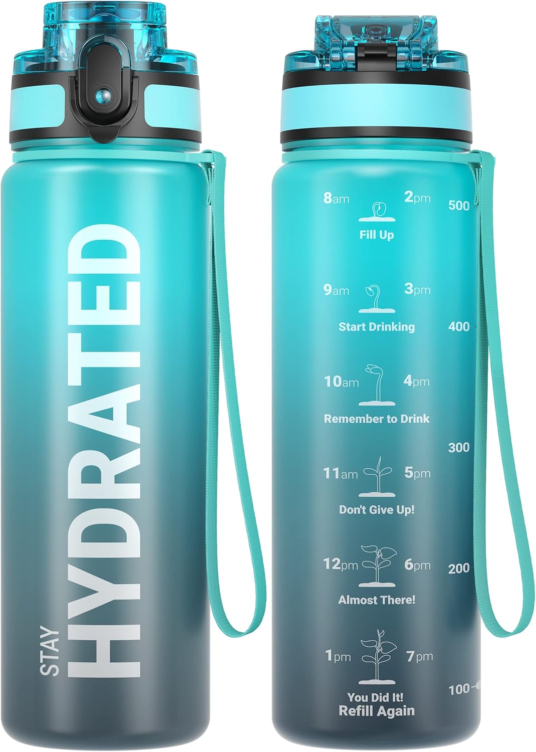 Sahara Sailor Water Bottle 32oz, Durable and Leakproof Water Bottles Motivational with Time Marker, Tritan, BPA Free, Wide Mouth with Easy Clean Brush for Gym, Travel, Home, School, Office (1 Bottle)